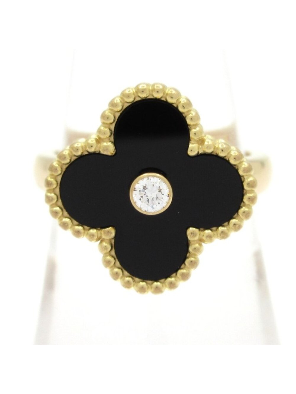 Van Cleef & Arpels Ring 51 Vintage Alhambra 18k Yellow Gold Onyx Diamond